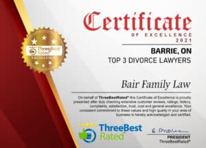 Divorce Lawyer Certificate of Excellence 2021